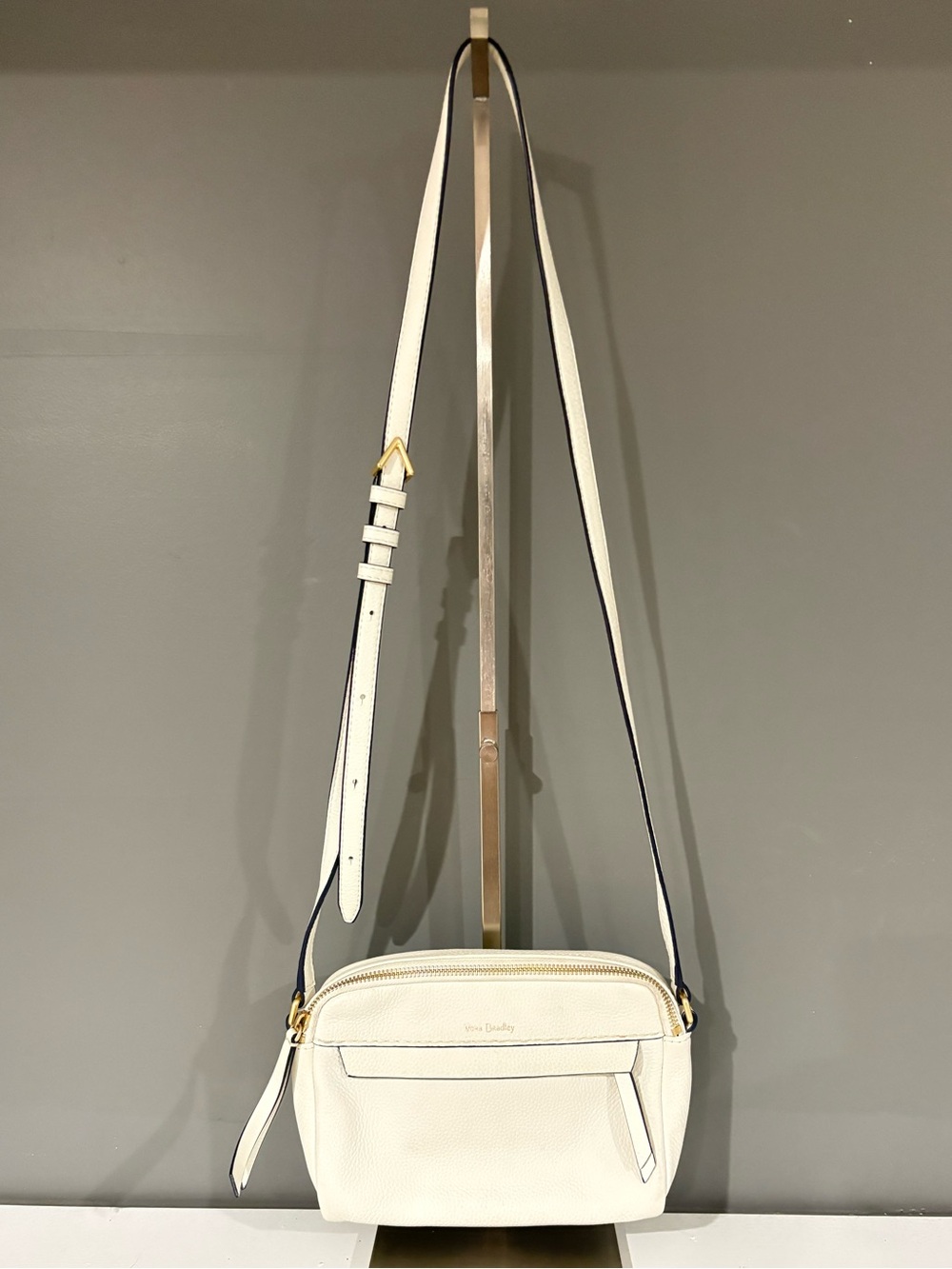 Vera Bradley Cream Leather Crossbody Bag with Gold Hardware